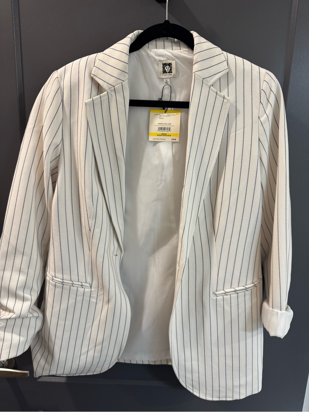 Anne Klein White Blazer with Navy Pinstripes
